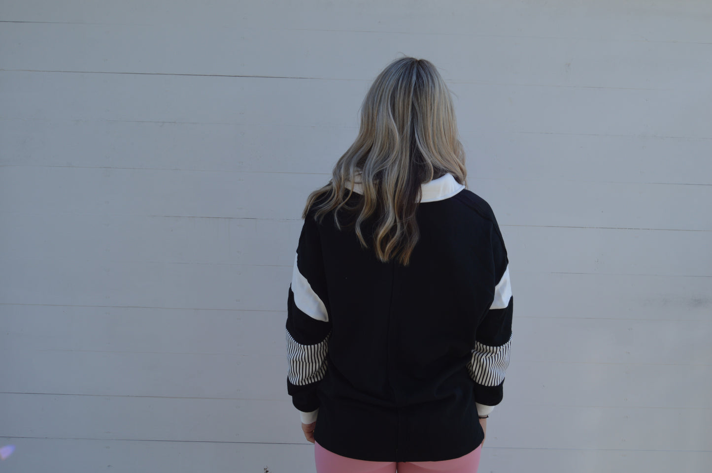 Striped Colorblock Patchwork Collar Sweatshirt