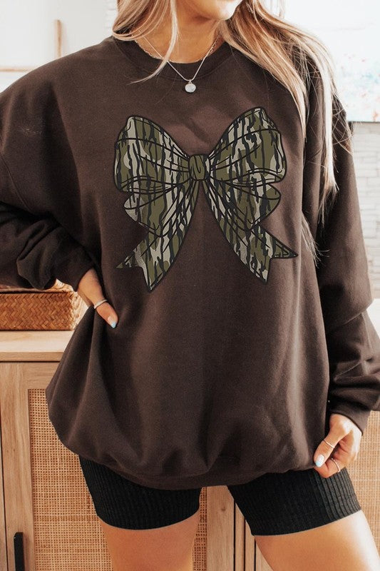 Camo Bow Graphic Plus Fleece Sweatshirts