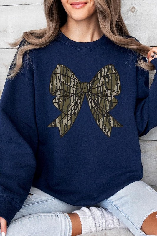 Camo Bow Graphic Plus Fleece Sweatshirts