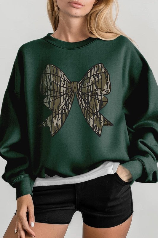 Camo Bow Graphic Plus Fleece Sweatshirts