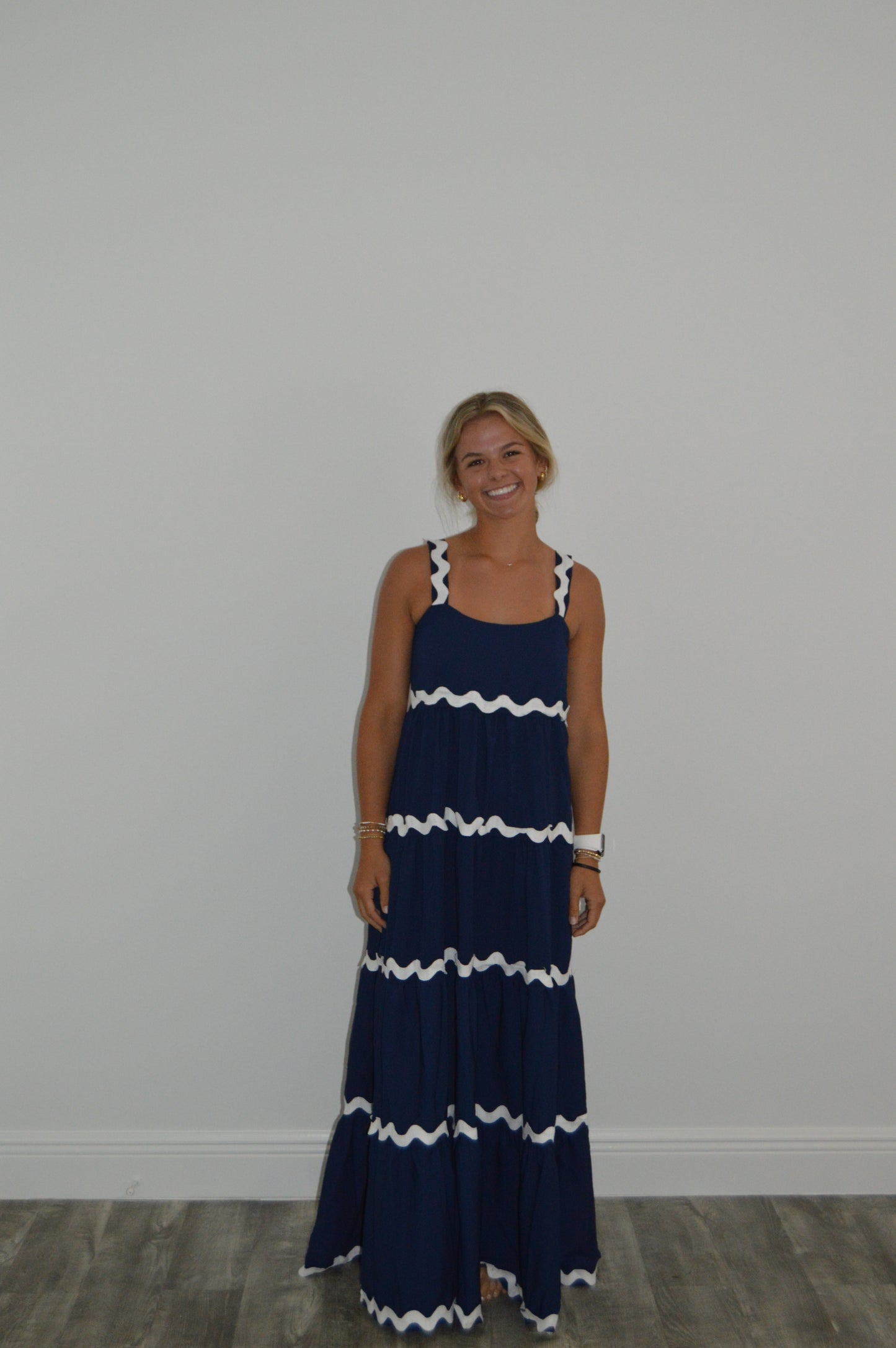 Contrast Trim Square Neck Dress
